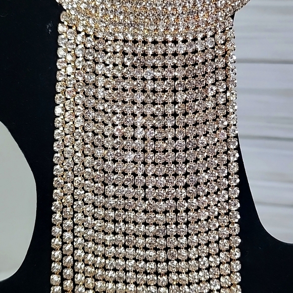 Large Statement Rose Flower Brooch Pin Yellow Gold Rhinestone Fringe New - Picture 5 of 13